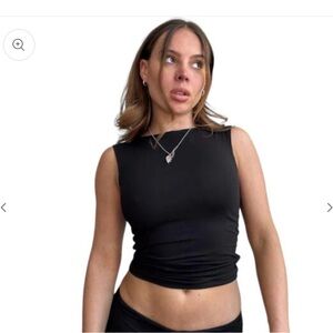 boutique high neck black tank top